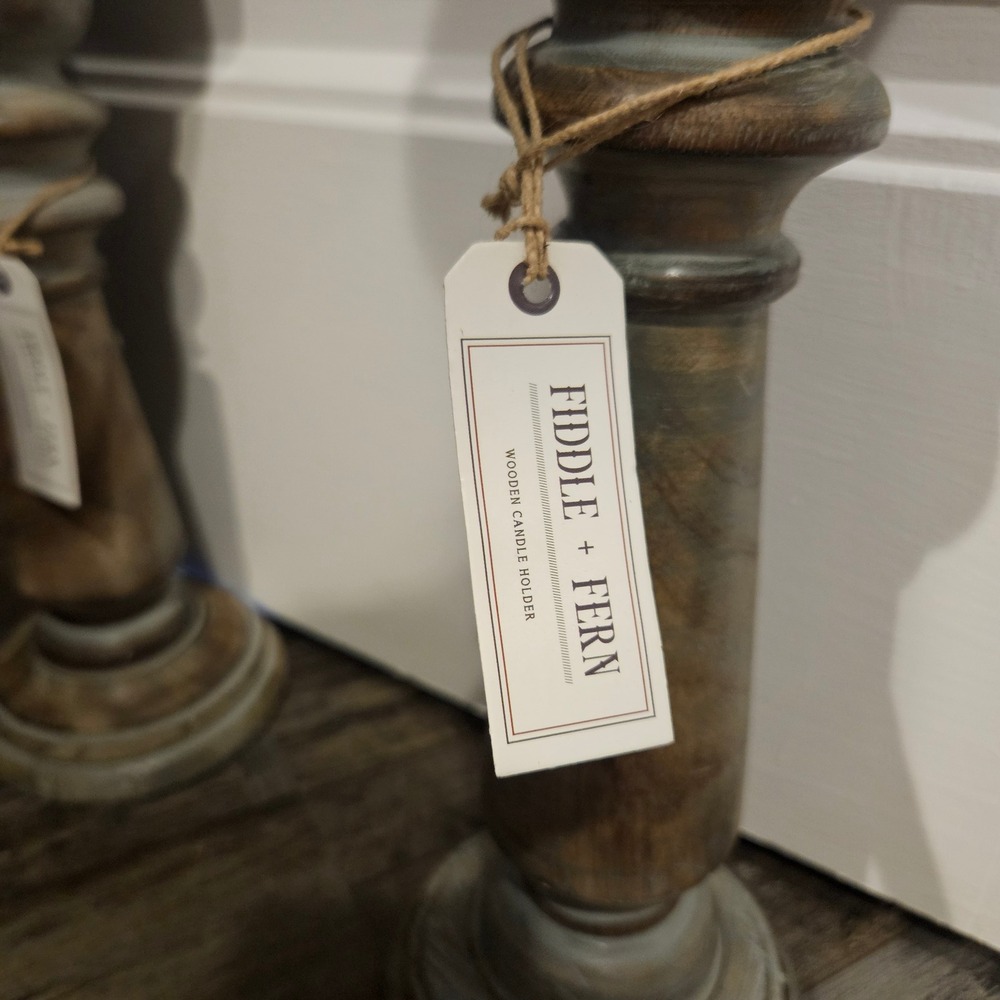 Fiddle + Fern Wooden Candle Holders Set of 2 Rustic Farmhouse Decor - Picture 2 of 10